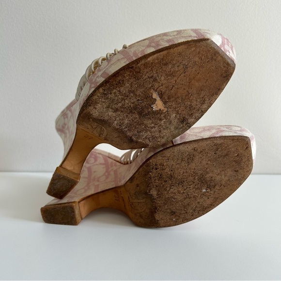 DIOR Y2K Vintage John Galliano Pink White Monogram Logo Trotter Platform sz 37 - Picture 6 of 12
